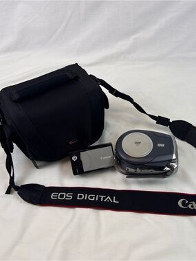 Lot Canon EOS DVD Camcorder with LowerPro Black Carry Case - 2 Batteries Include